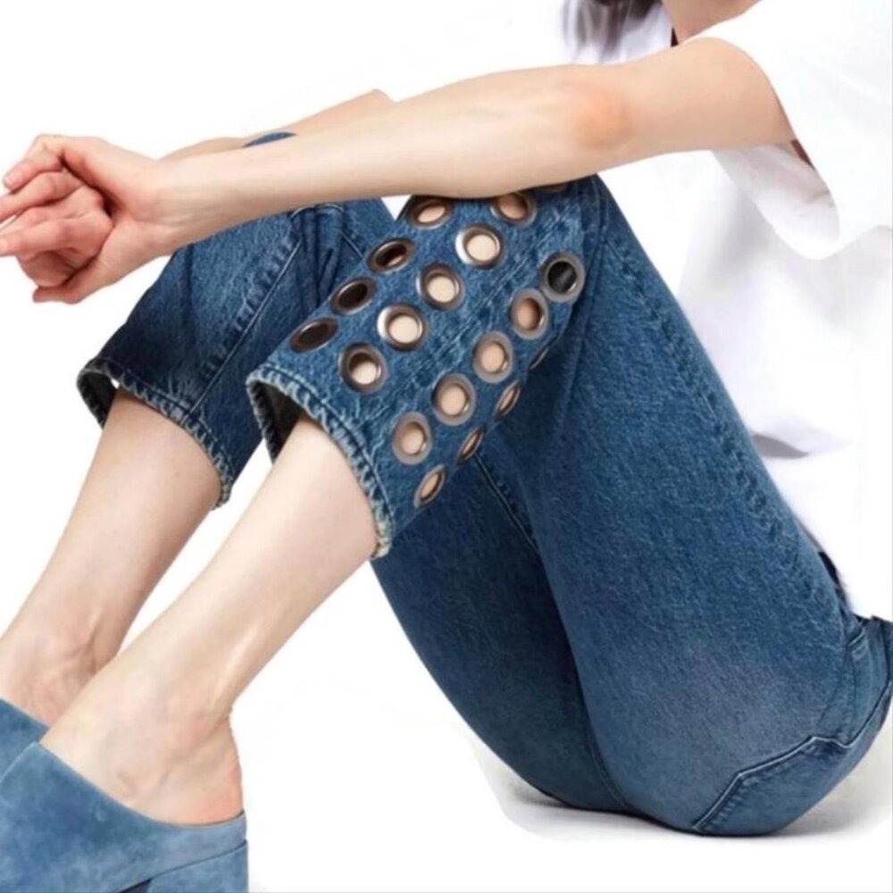 3x1 Hollow Higher Ground Grommet Boyfriend Crop Denim Jeans